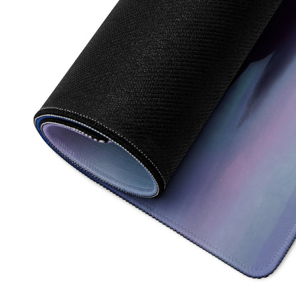 Black textured Porsche 911 GT3 RS inspired desk pad with gradient purple blue surface and stitched edge rolled to show layers