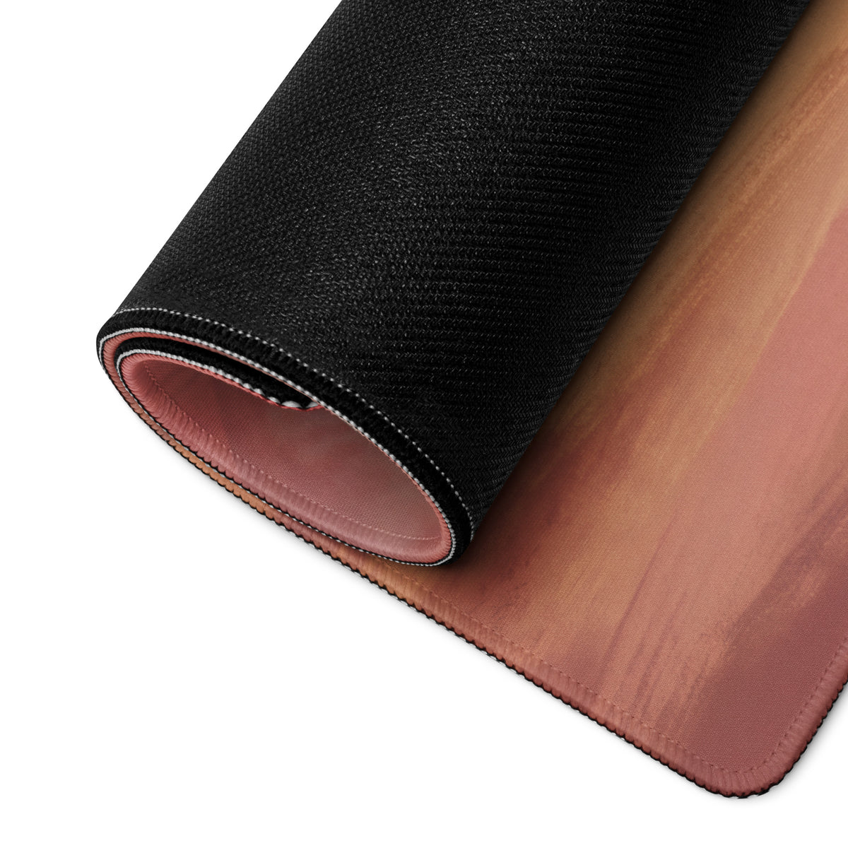 Ferrari SF90 XX inspired turquoise apex extended desk pad with black and rose gold gradient textured surface and stitched edges