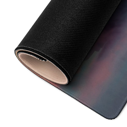 Black textured gaming mousepad with gradient purple and blue hues featuring stitched edge inspired by aston martin vulcan