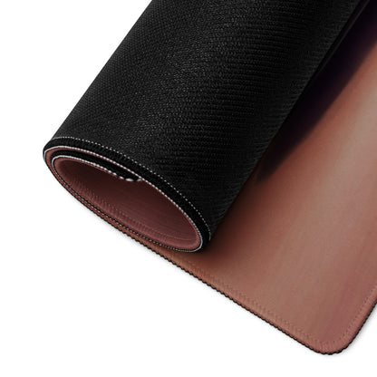Bugatti chiron inspired silver horizon desk mat with black textured outer layer and tan leather interior rolled to show dual sides