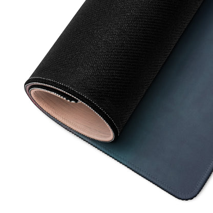 Black textured outer layer with tan leather interior and dark blue underside of McLaren Senna inspired desk pad