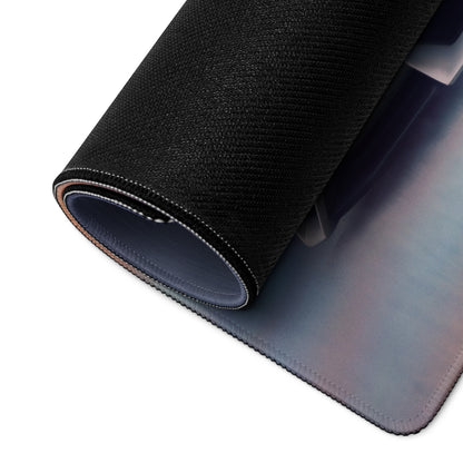 Lamborghini aventador inspired pearl white extended desk pad with black textured mousepad and subtle gradient design