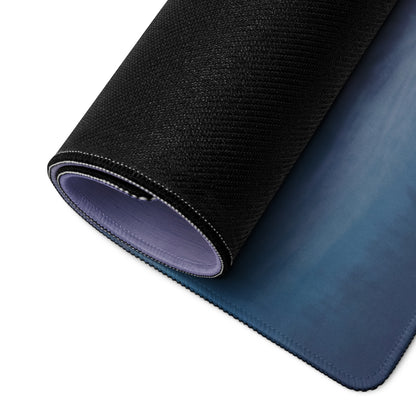 Lamborghini aventador inspired arancio horizon desk pad with black textured outer layer navy blue surface and purple lining rolled
