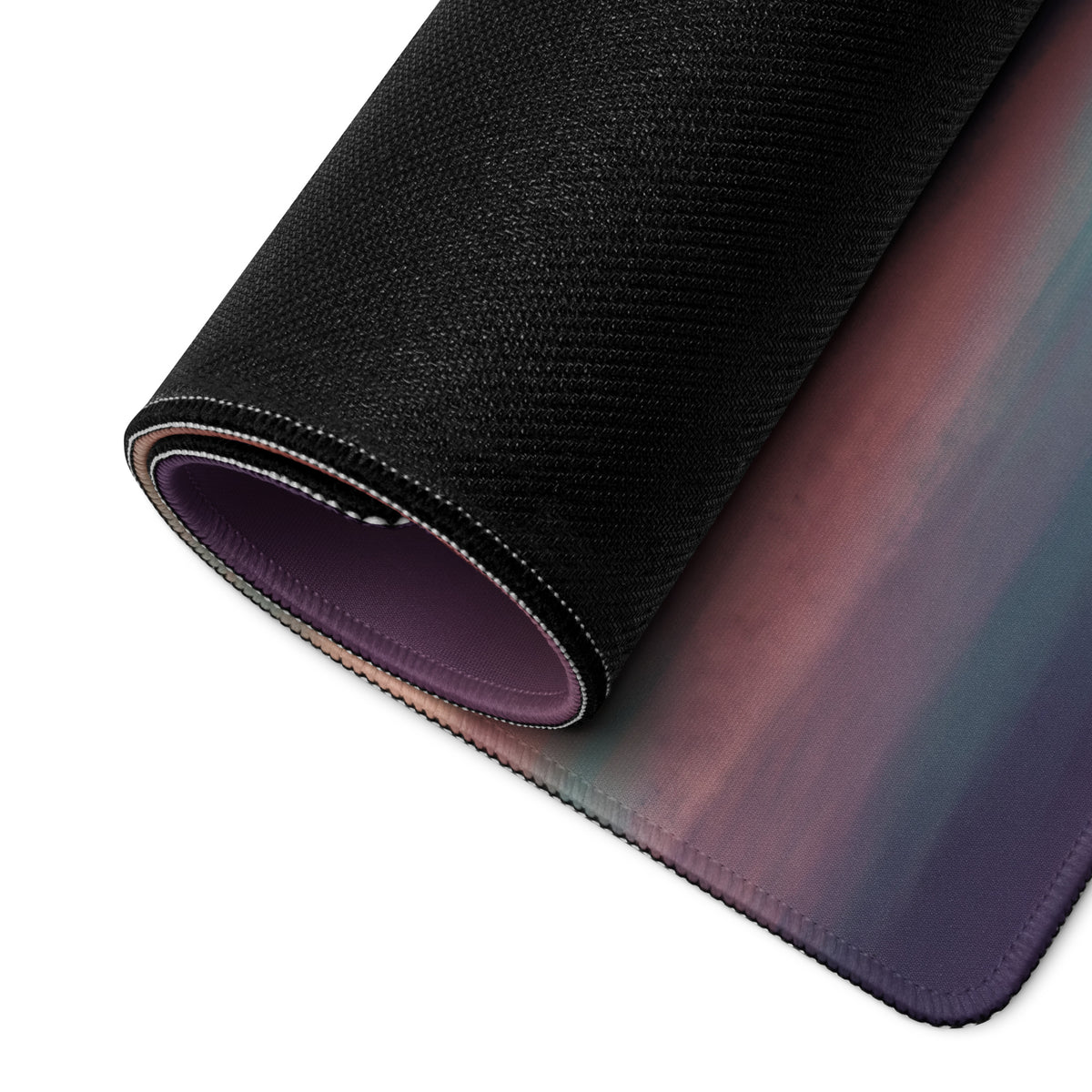 Mercedes-AMG ONE inspired hyper silver desk pad with black textured mousepad and gradient purple blue stitched edge
