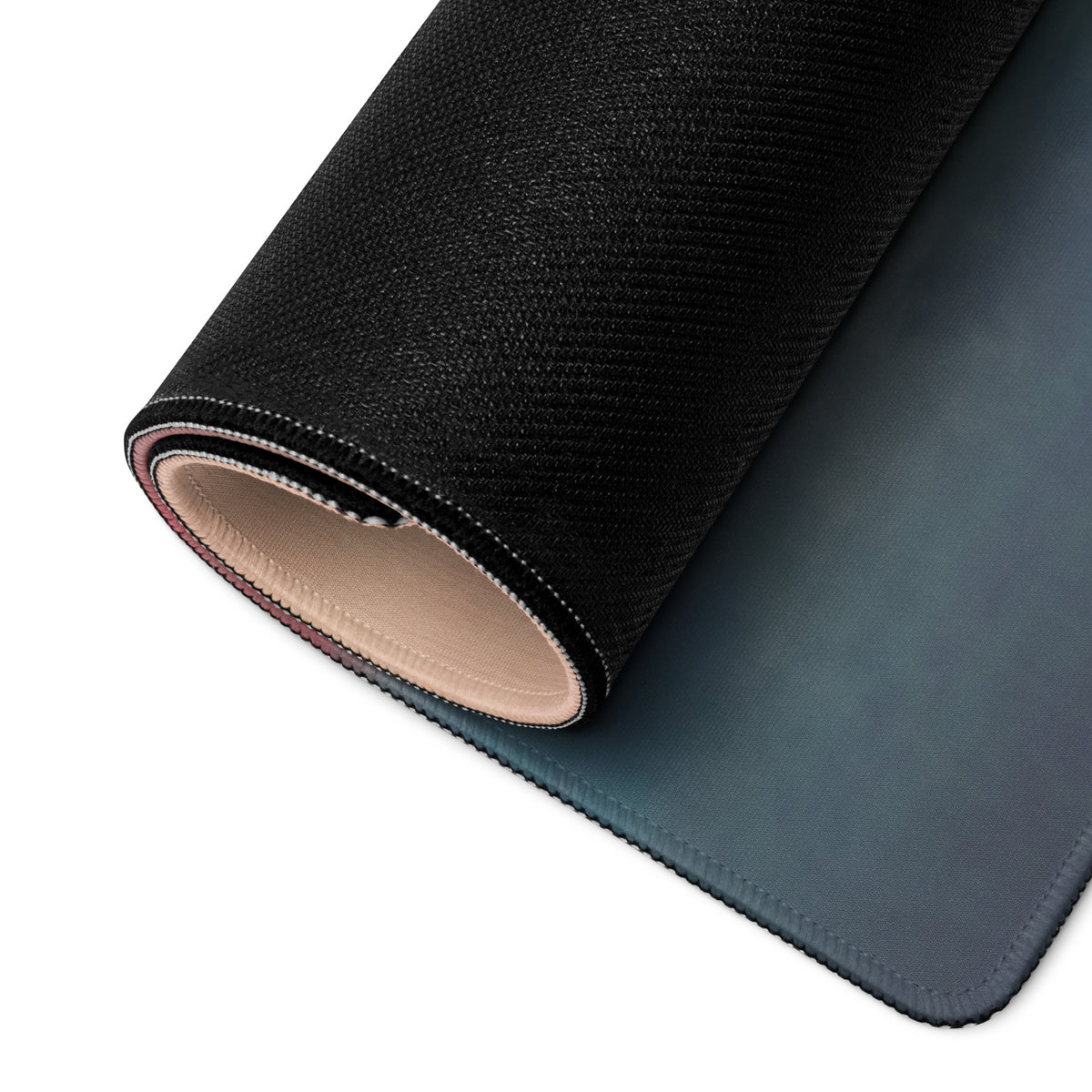 Rb17 inspired sapphire hyper desk pad extended non-slip pc mouse mat with black textured surface gradient to dark teal and stitched edges