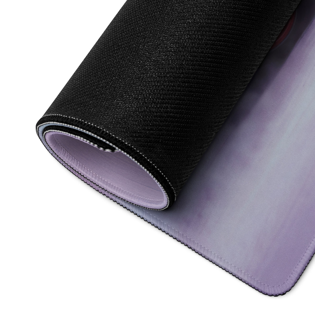 Black textured mousepad with soft lavender underside and stitched edges for porsche 911 gt3 rs inspired desk pad