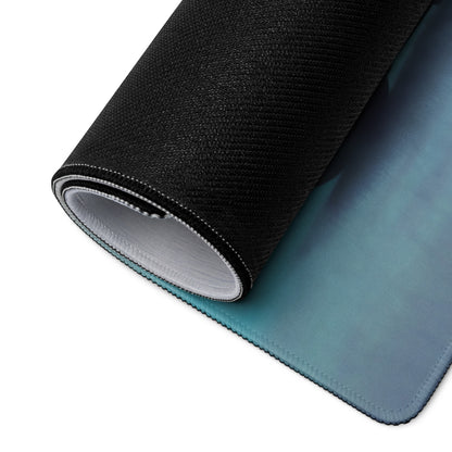 Black and teal gradient McLaren 720S inspired stealth shadow desk mat with textured fabric surface for gaming use