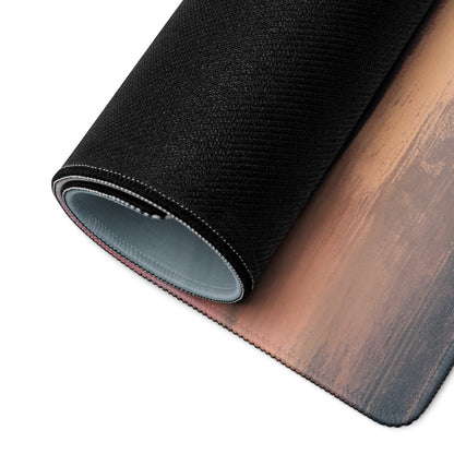 Porsche Mission R inspired rosso white livery desk mat with black textured wood-grain surface and gray inner lining mousepad