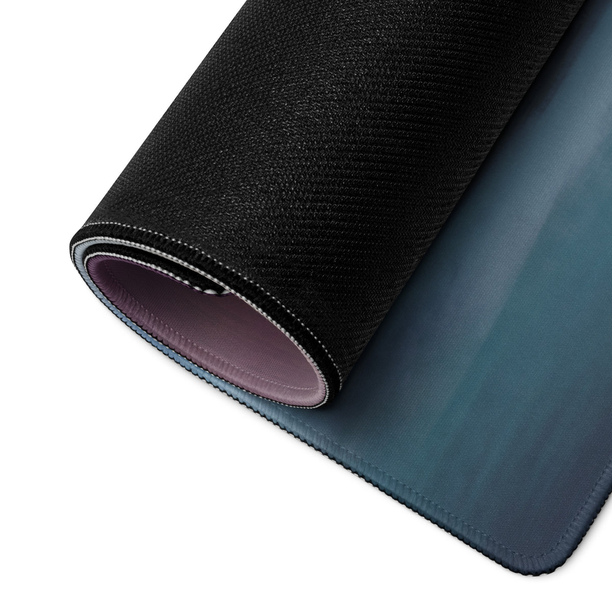 Black textured porsche 911 gt3 rs inspired chalk red accent desk mat with stitched edges and gradient blue underside