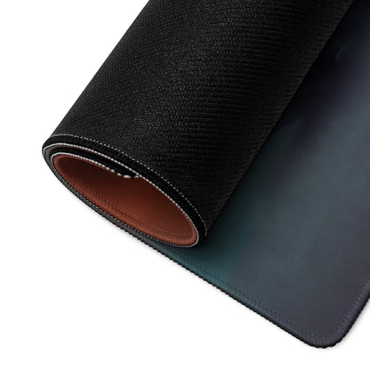 Black textured mcLaren 765LT inspired curacao blue convertible desk mat with brown leather interior and stitched edges