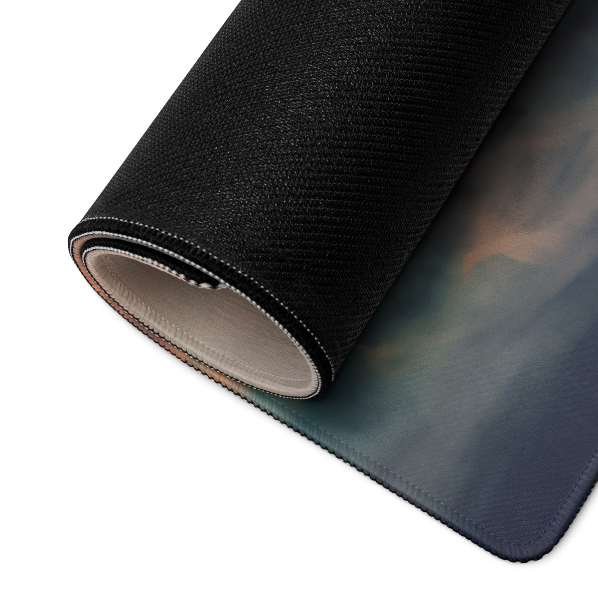 Mercedes-AMG ONE inspired hyper silver mist desk pad black textured mousepad with subtle blue and purple gradient design