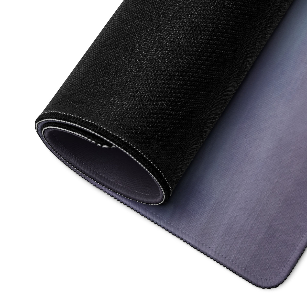 Porsche 918 spyder inspired pearl white desk pad with black textured surface subtle purple gradient and stitched edges