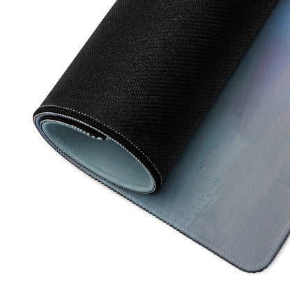 Black textured koenigsegg regera inspired silver apex desk mat with smooth light gray underside and stitched edges