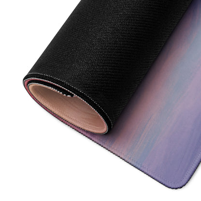 Rolled-up Porsche 911 GT3 inspired viper green desk mat with gradient black purple blue fabric mousepad surface