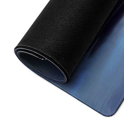 Black textured gaming mousepad with blue stitched edge underside inspired by Ford GT copper apex design