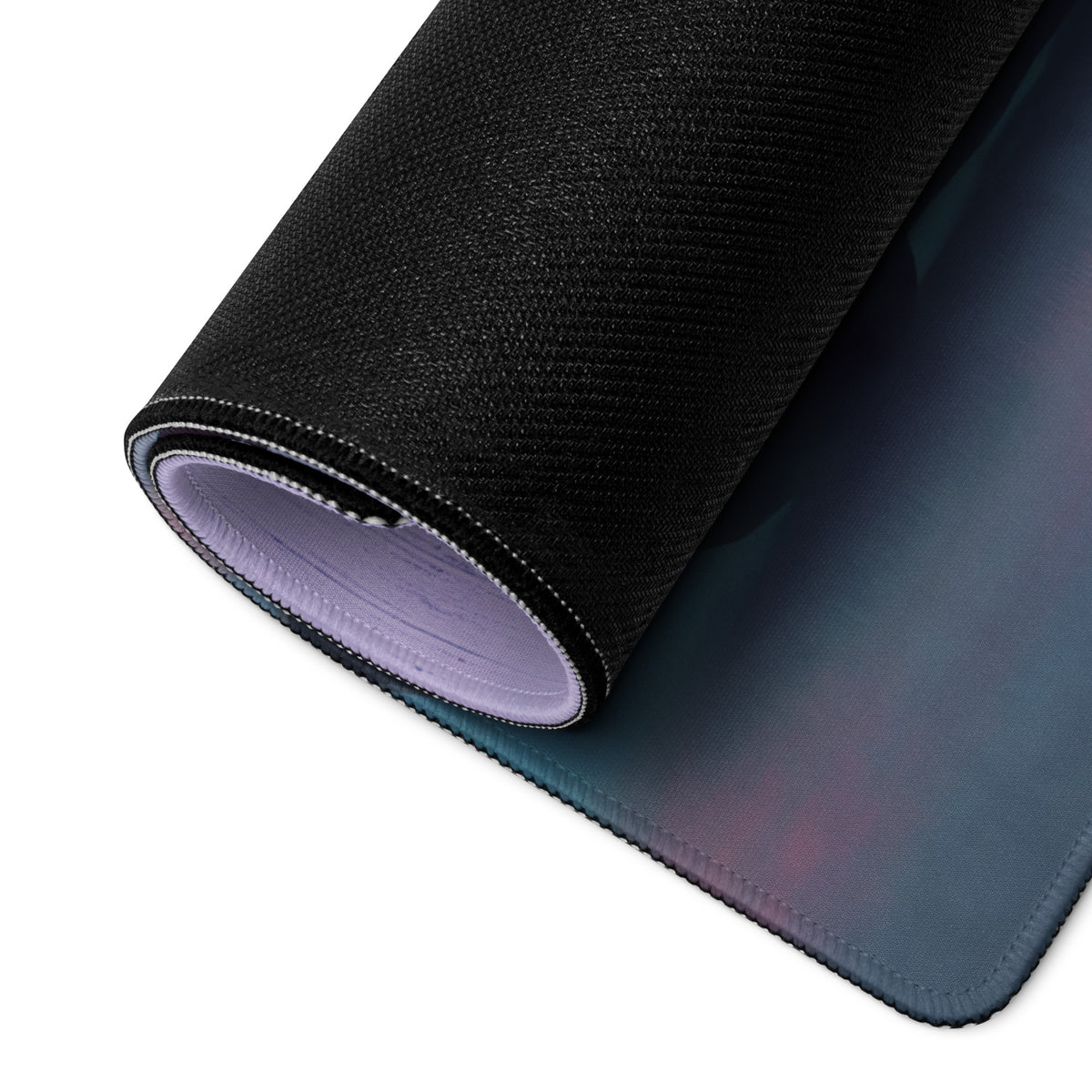 Black textured Lamborghini Veneno inspired rosso apex low-friction cloth desk mat with blue and purple gradient surface