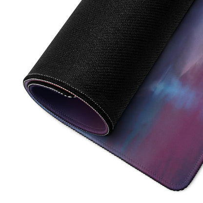 Black textured mousepad with vibrant purple and blue cosmic nebula design lamborghini countach inspired desk pad