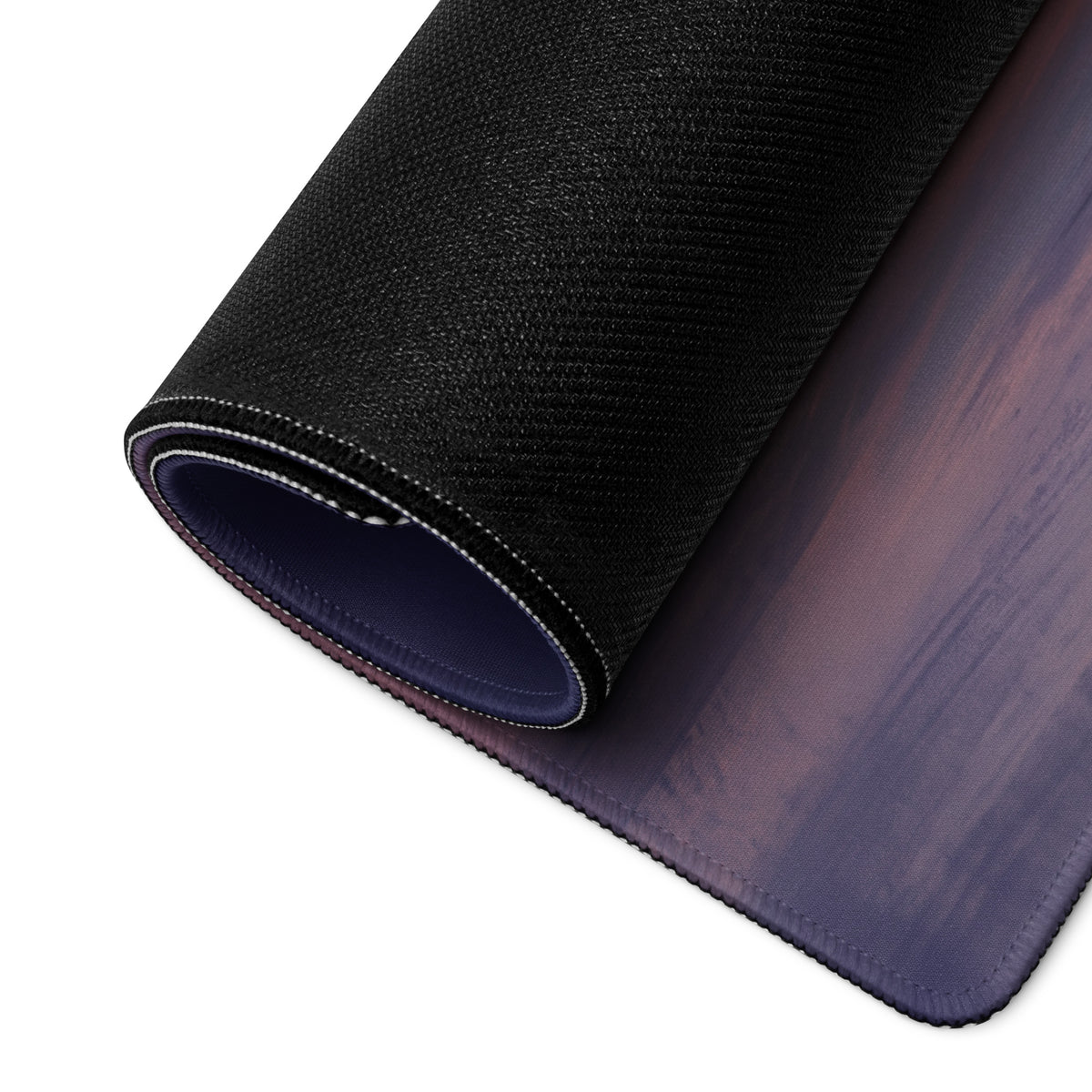 Aprilia RSV4 inspired large desk pad black textured mousepad with gradient purple and blue surface and stitched edge
