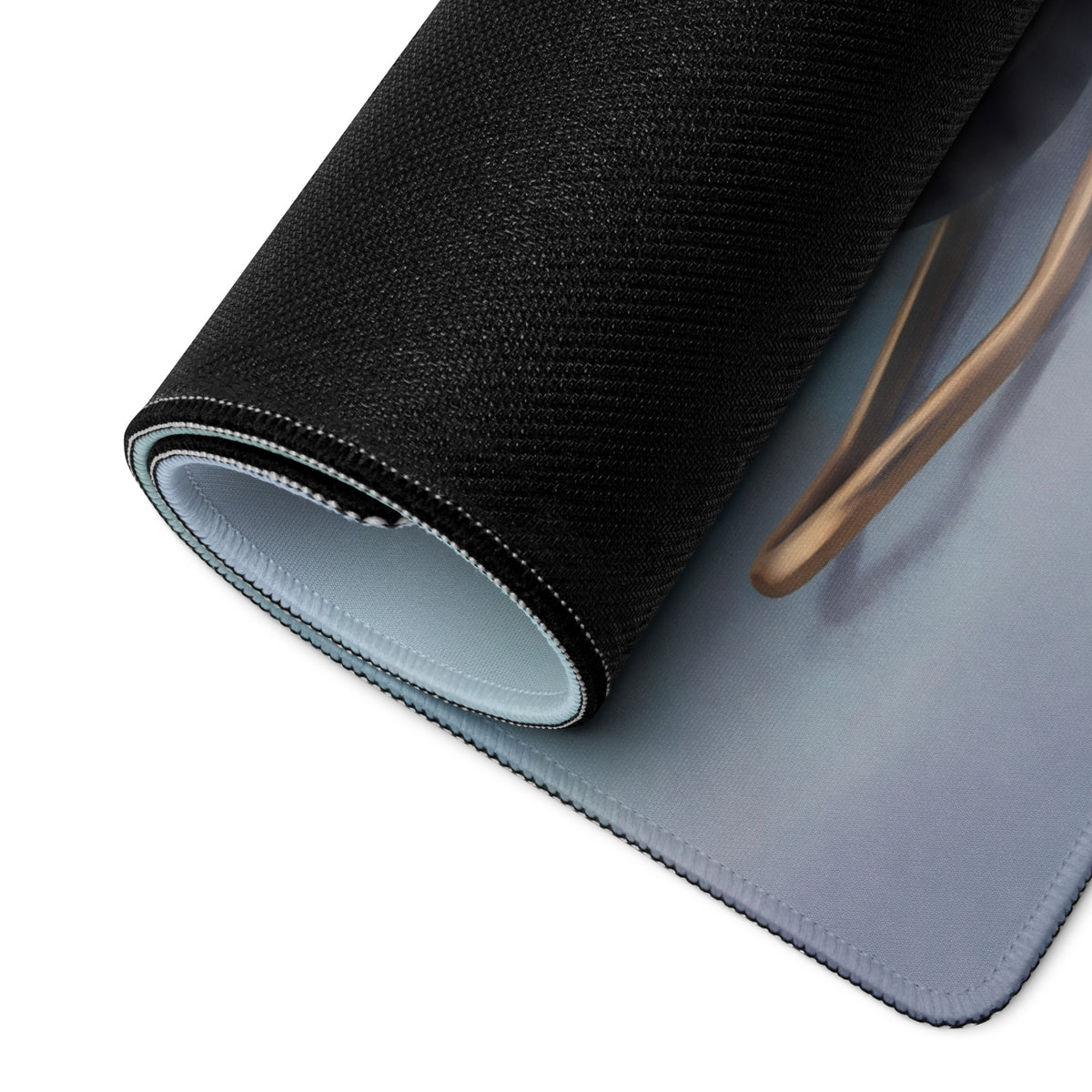 Black textured Ducati Streetfighter V4 inspired extended desk mat with light gray stitched edges for smooth tracking surface