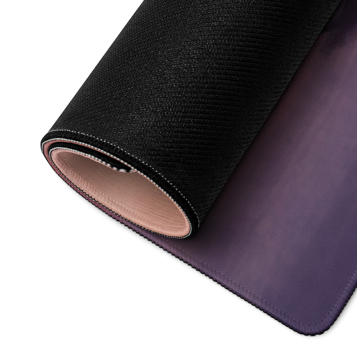 Black textured yamaha yzf-r1 inspired extended desk mat with gradient purple underside and light pink lining