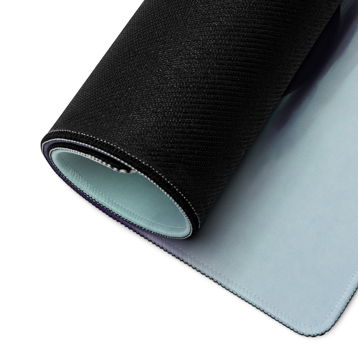 Black textured bmw r ninet inspired large mouse pad with light blue underside and smooth stitched edges