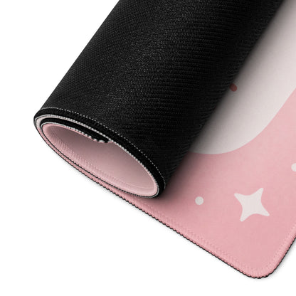 Pink Cute Cartoon Mouse Pad Large Non Slip Girly Hearts And Stars Design