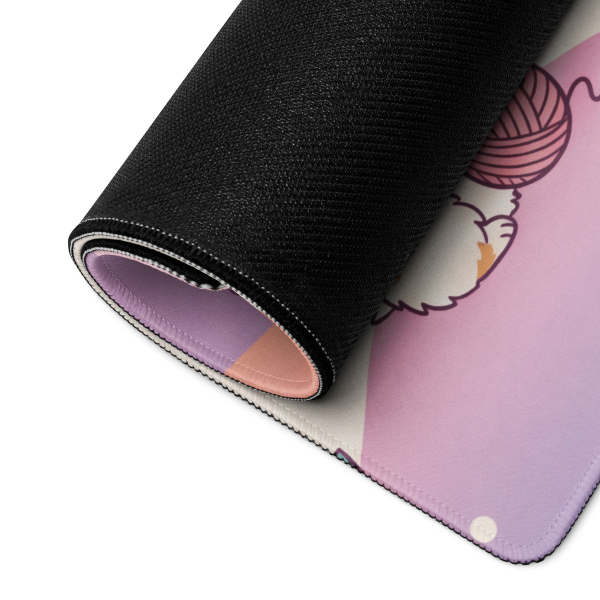 Pastel Kitty Cats Gaming Mouse Pad With Cute Hearts And Rainbow