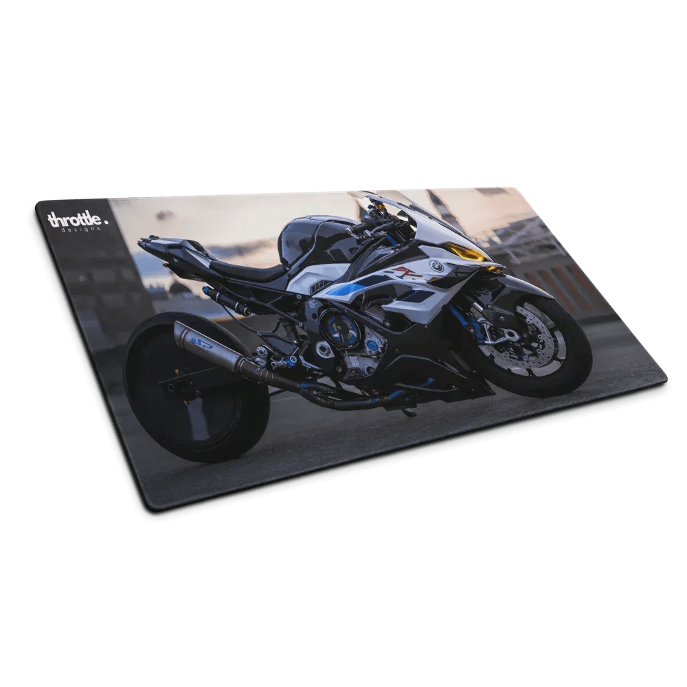 Bmw inspired s1000rr gaming mouse pad large and xl with black and silver motorcycle print on sleek rectangular mat