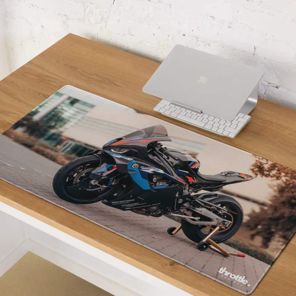 Bmw inspired m1000rr gaming mouse pad #005 featuring black and blue s1000rr graphic on a large extended surface