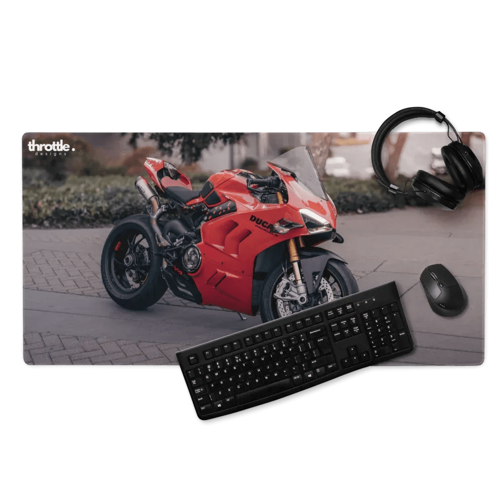 Red ducati panigale v4s gaming mouse pad large xl printed with motorcycle on rectangular surface for gamers