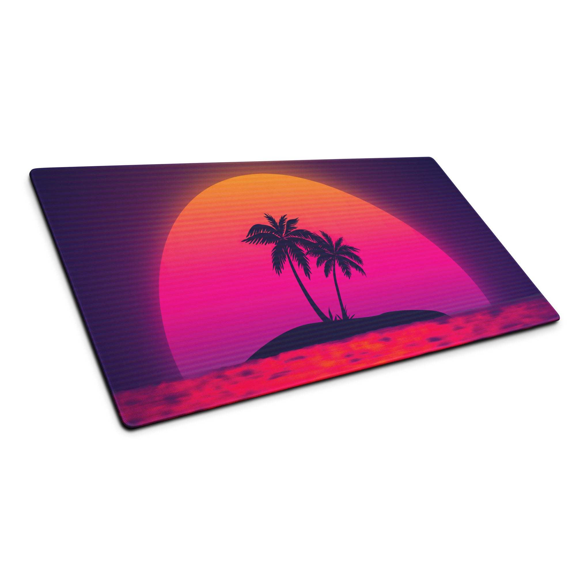 Vaporwave sunset mouse pad with palm trees, large non-slip gaming surface