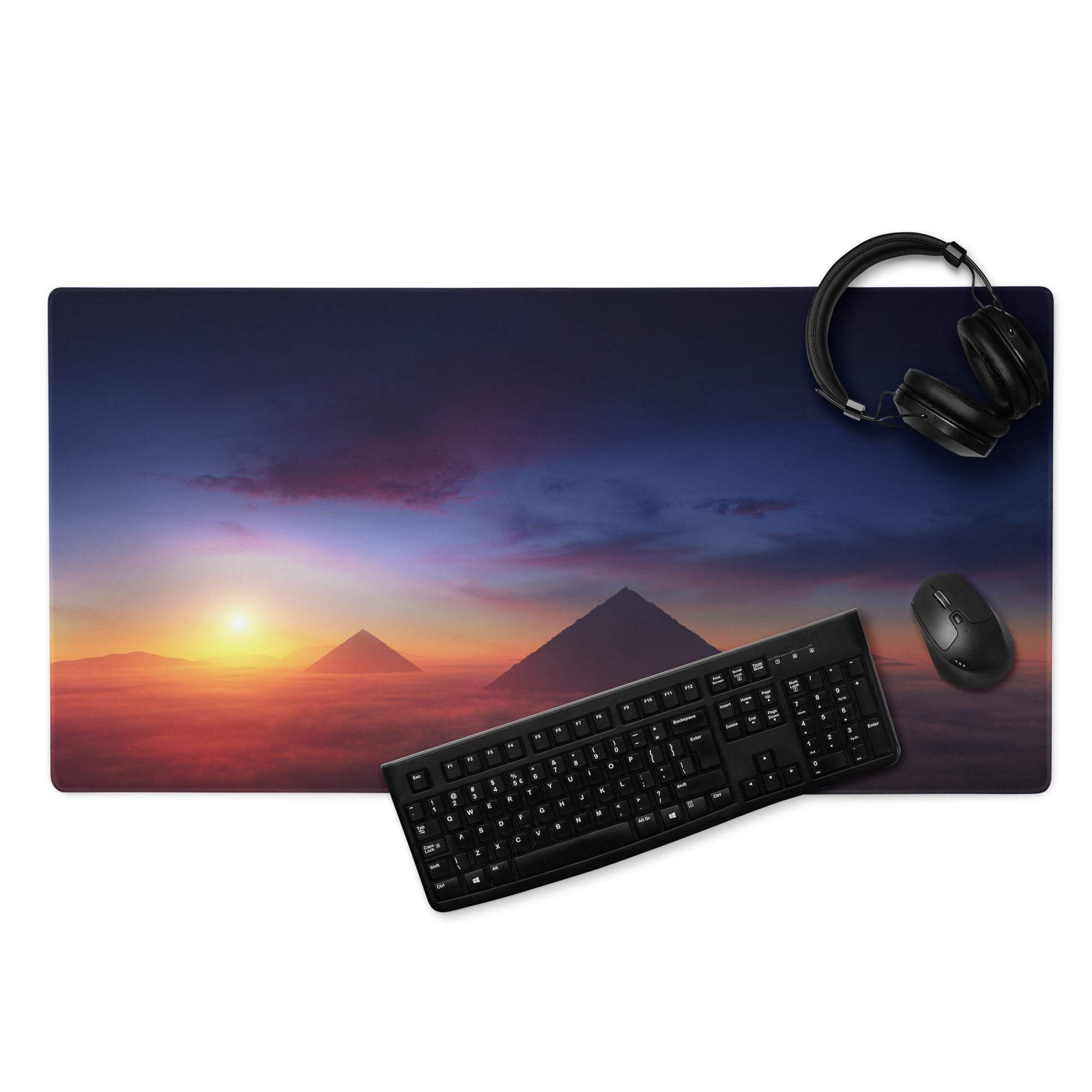 Epic Sunrise Landscape gaming mouse pad with sunset over pyramids