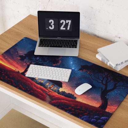Dreamy night sky cottage gaming mouse pad with large size and non-slip base