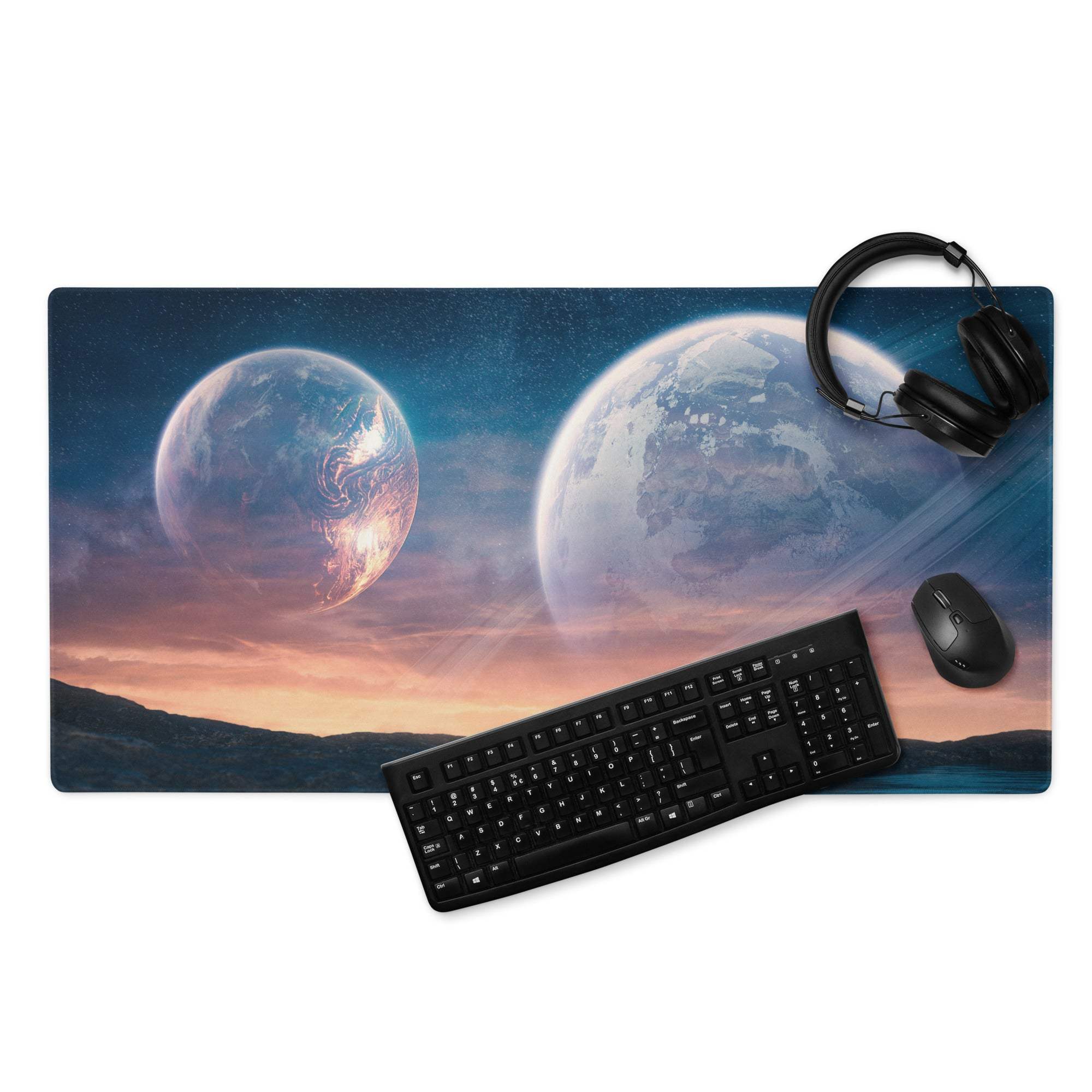 Cosmic planets gaming mouse pad with large surface and edge stitching
