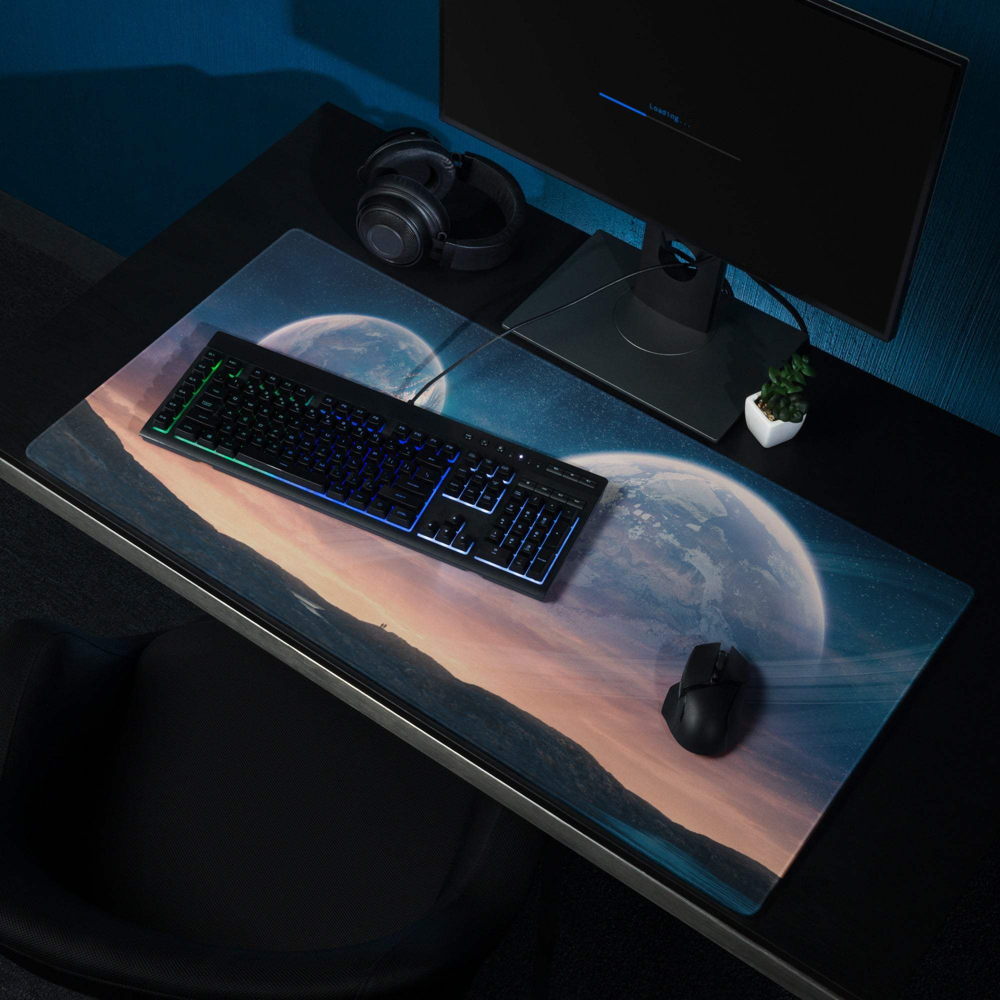Cosmic planets gaming mouse pad with large surface and edge stitching