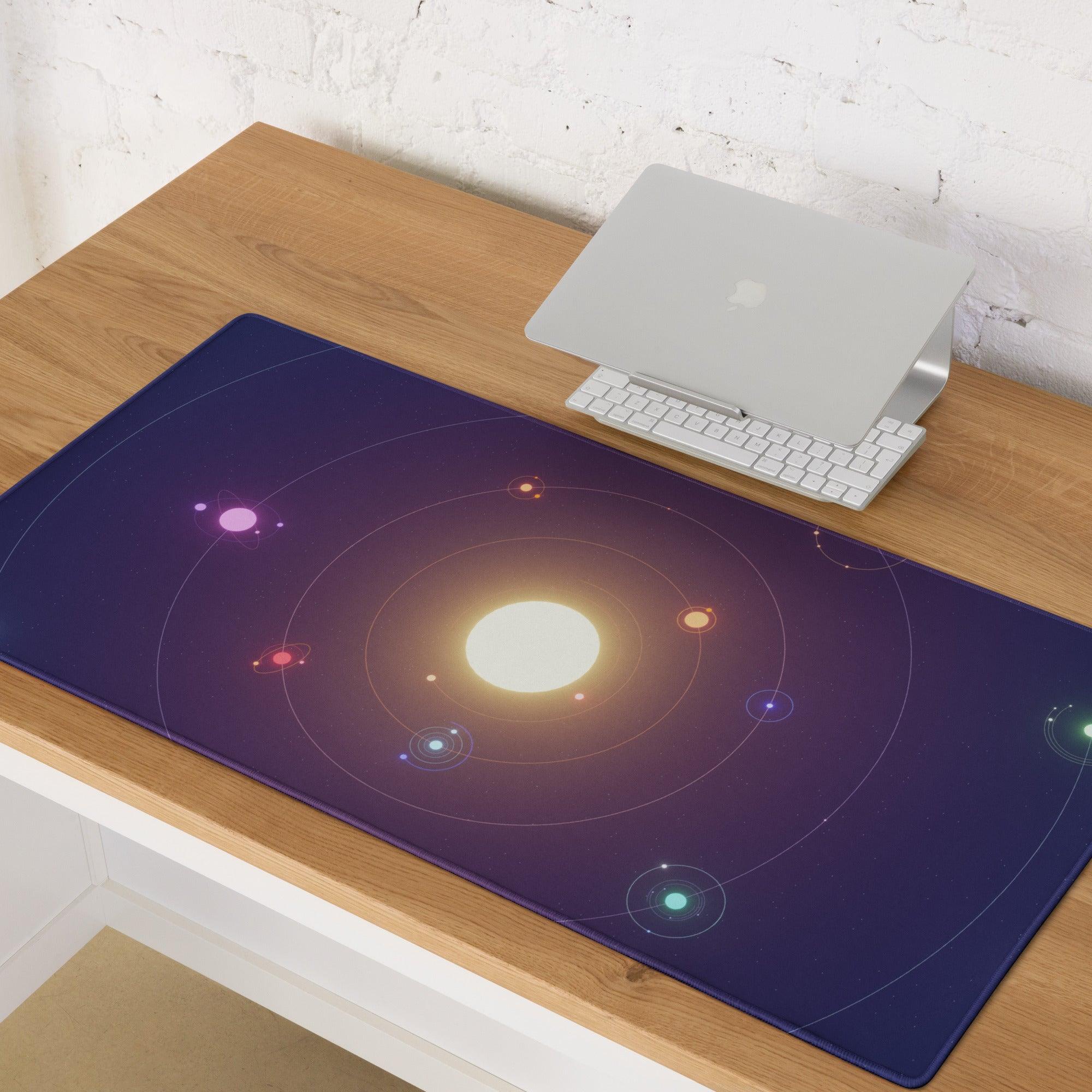 Cosmic Orbit large gaming mouse pad with celestial solar system design