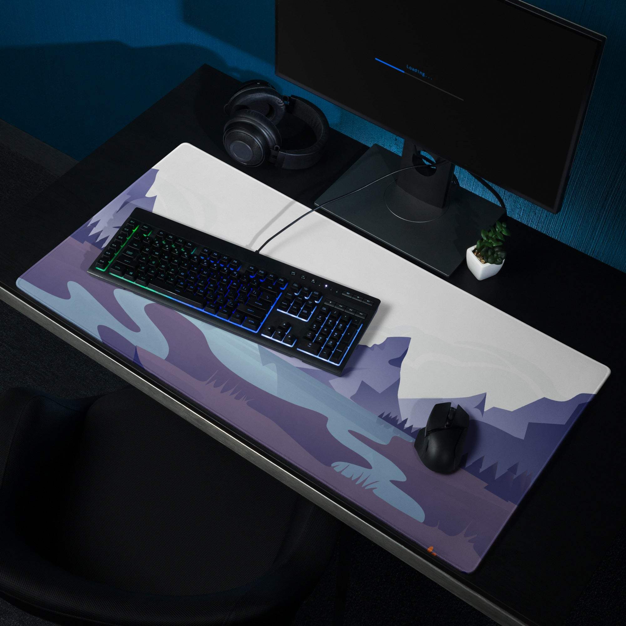 Purple white snowy mountain lake dusk gaming mousepad
