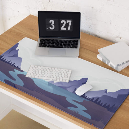 Calm minimalist majestic mountain landscape mouse pad in cool blue dusk tones