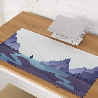 Calm minimalist majestic mountain lake dusk gaming mouse pad in cool blue tones