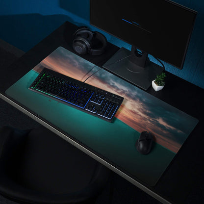 Epic Ocean Sunset gaming mouse pad with RGB keyboard