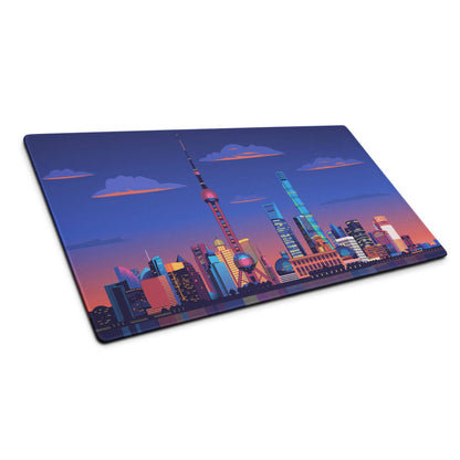 Shanghai skyline dusk mouse pad on glass cutting board with non-slip base