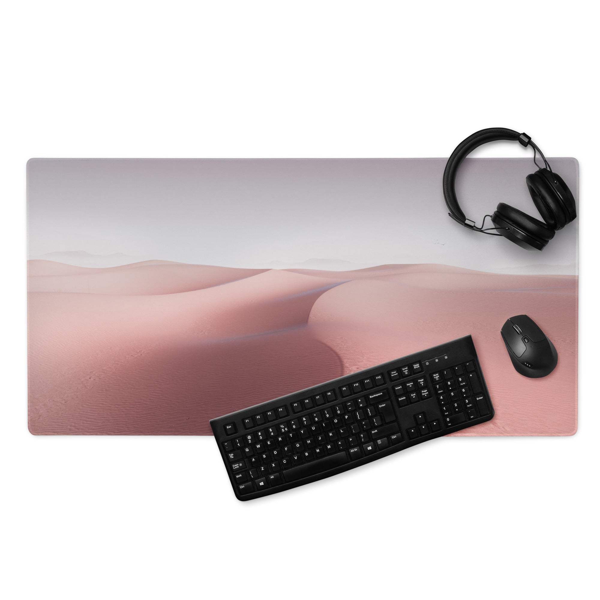 Pink Desert Dune large gaming mousepad with non-slip base and stitched edges