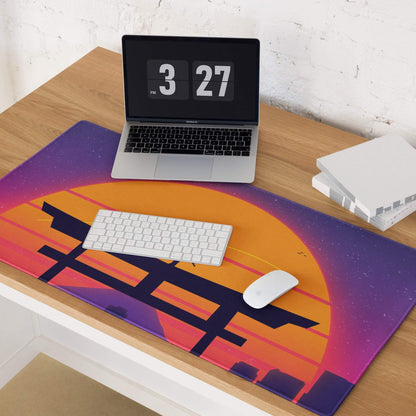 Vibrant retro sunset neon torii gate large gaming mouse pad