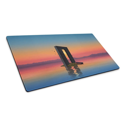 Dreamlike sunset archway over orange blue waters glass cutting board