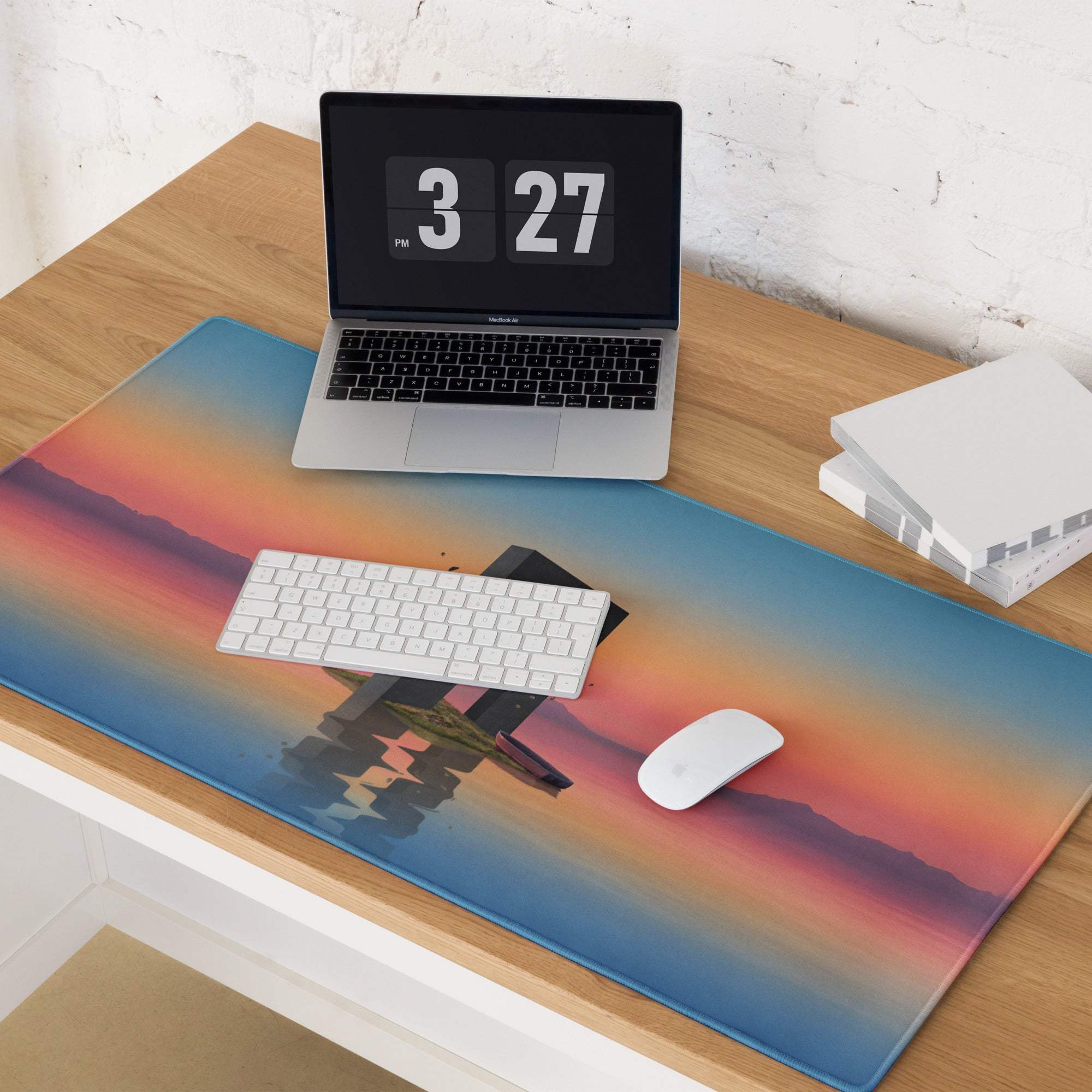 Dreamlike sunset archway over orange blue waters gaming mouse pad
