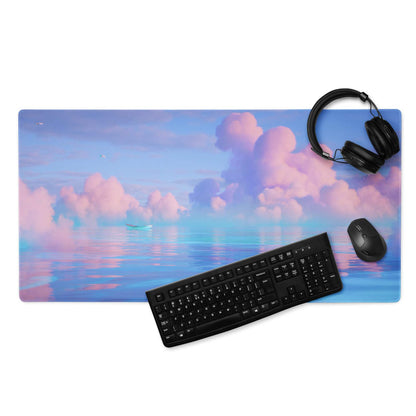 Dreamy pastel blue pink ocean sky gaming mousepad with reflective water