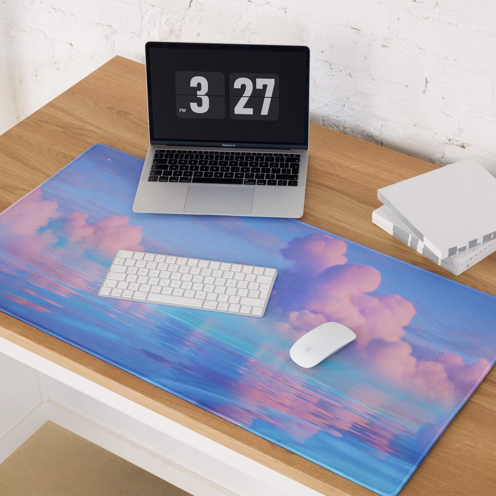 Dreamy pastel ocean sky gaming mouse pad with gradient clouds and non-slip base