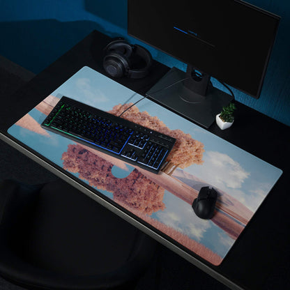 Dreamy pink tree landscape gaming mouse pad with non-slip base