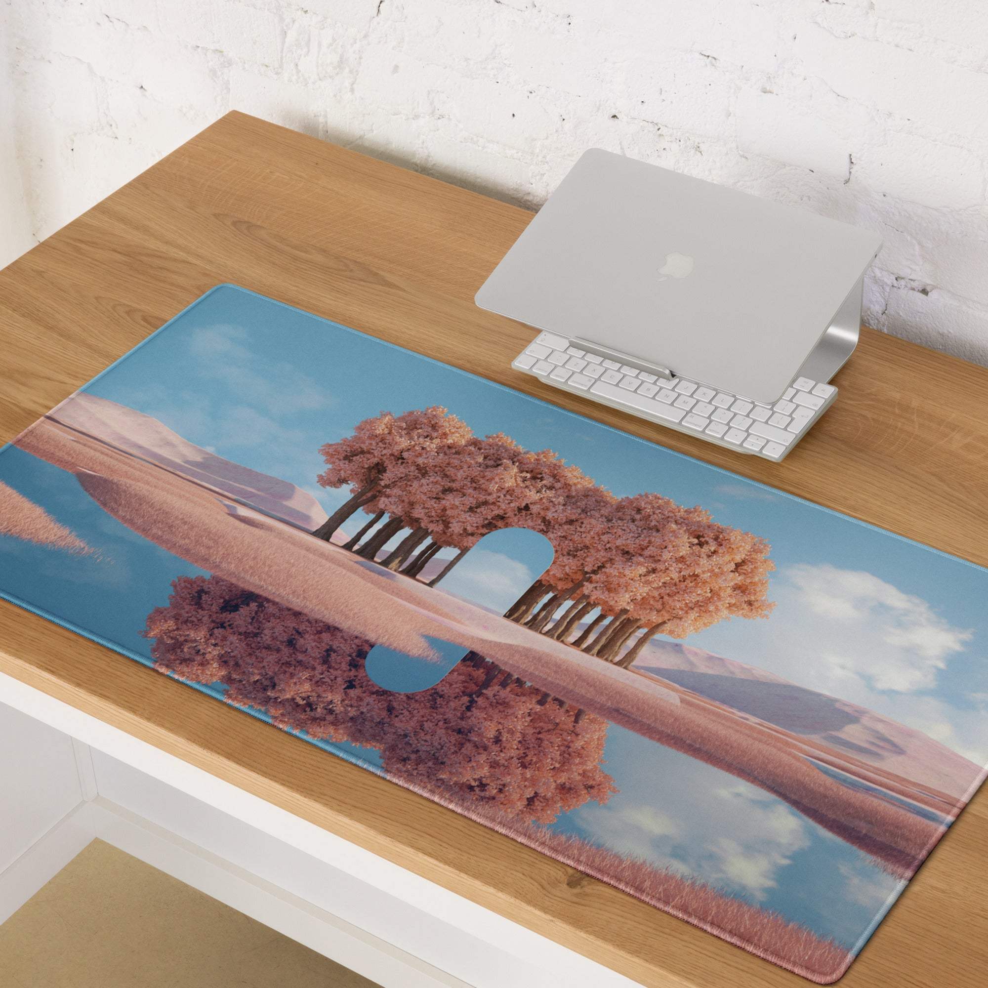 Dreamy pink tree landscape gaming mouse pad with non-slip base