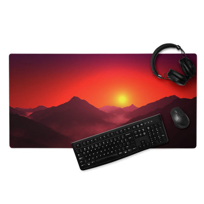 Vibrant sunset mountain vista gaming mouse pad with non-slip base